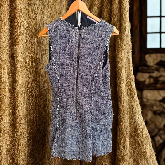 BANANA REPUBLIC 🏷️ Tweed Cropped Fringe Trim Moto Dress - Picture 2 of 3